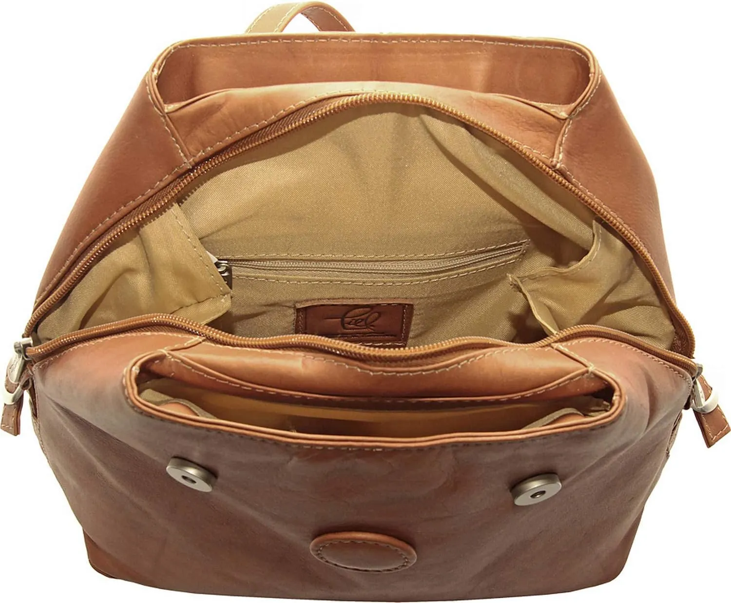 Flap-Over Button Backpack, Saddle, One Size