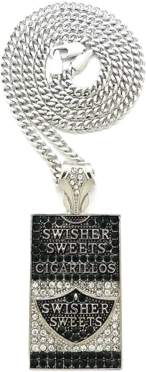 For ICE BLING GREEN SWISHER SWEET PIECE WITH 20" CUBAN CHAIN RHODIUM PLATED Model-SRT-604