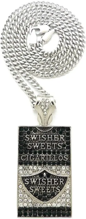 For ICE BLING GREEN SWISHER SWEET PIECE WITH 20" CUBAN CHAIN RHODIUM PLATED Model-SRT-604