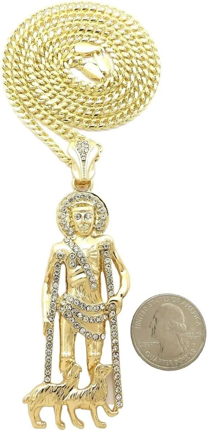 For SAN LAZARO PENDANT WITH 24" CUBAN CHAIN 14K GOLD PLATED Model-SRT-435
