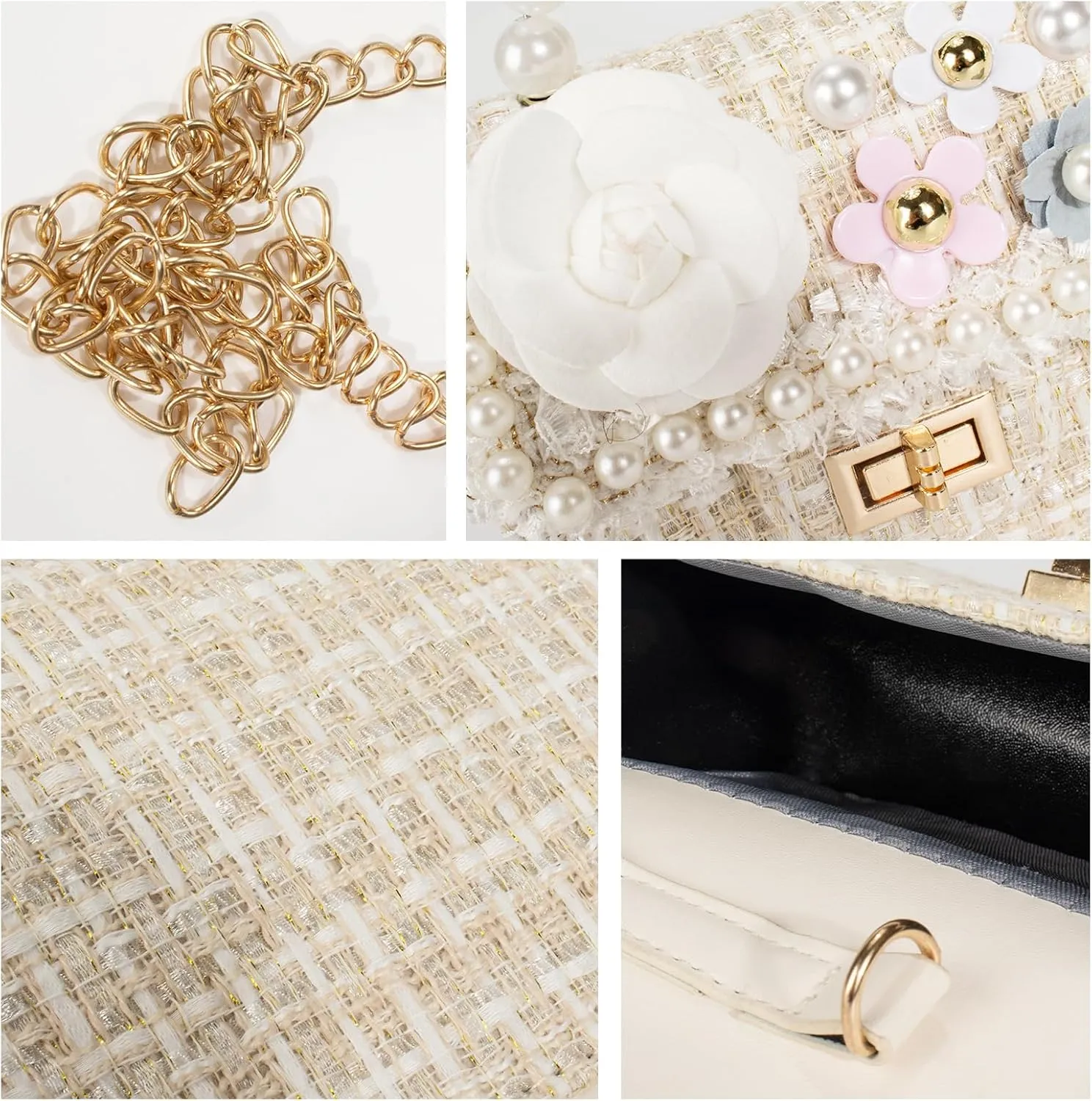 Forwe Little Girls Toddler Crossbody Purse with Pearl Flowers Mini Cute Princess Handbags Shoulder Chain Bag