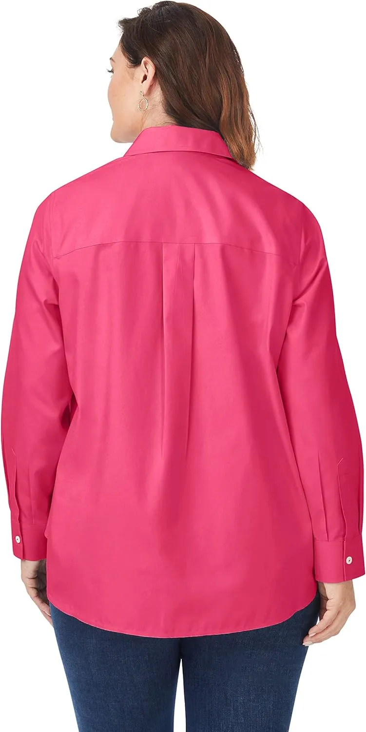 Foxcroft Women's Boyfriend Long Sleeve Solid Pinpoint Shirt