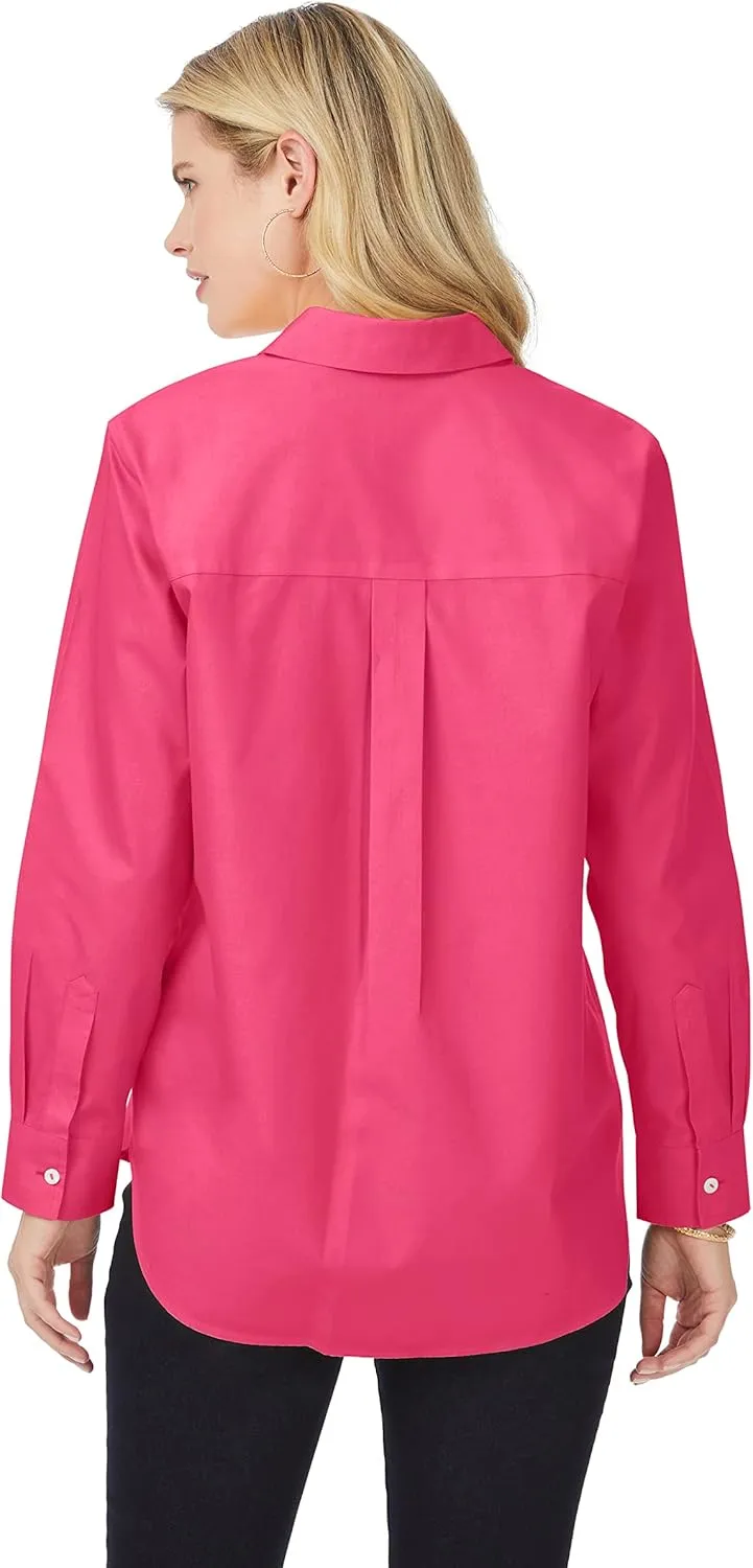 Foxcroft Women's Boyfriend Long Sleeve Solid Pinpoint Shirt