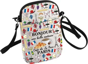 French Travel Crossbody Bag Parisian Breakfast Gift Bonjour Paris Small Sling Bag Gift For Travel Lover