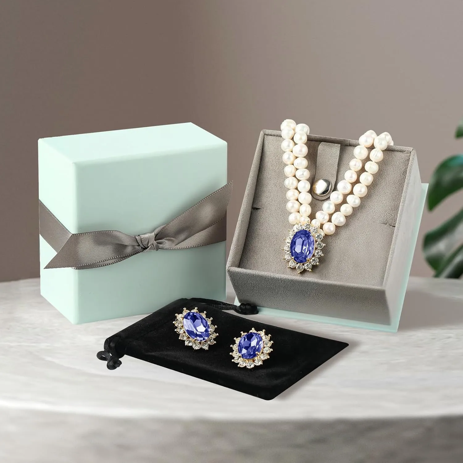 Freshwater Cultured Pearl Necklace Set, Costume Jewelry Set Includes Real Pearl Necklace, and Earrings with Gemstones and Rhinestones, Perfect for Valentine's Day, Birthday, Anniversary Vintage Pearl Set Gift
