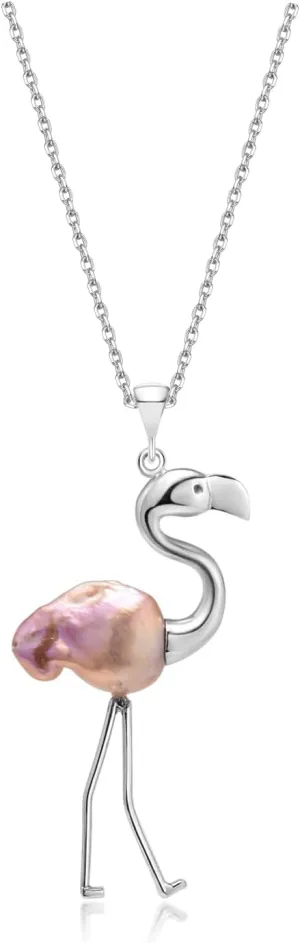 Freshwater Pearl Flamingo Necklace for Women with Baroque Pearl Choker Necklaces | 15mm Pearls | 18" 2.5" Extender | Love Wish Pearl Flamingo Jewelry for Women Girl