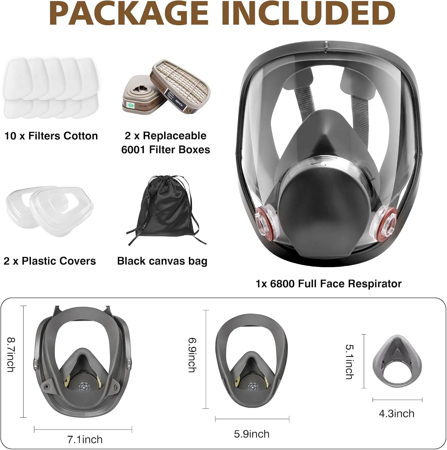 Full Face Respirator Mask, Gas Masks Survival Nuclear and Chemical, Gas Respirator with Activated Carbon Filters