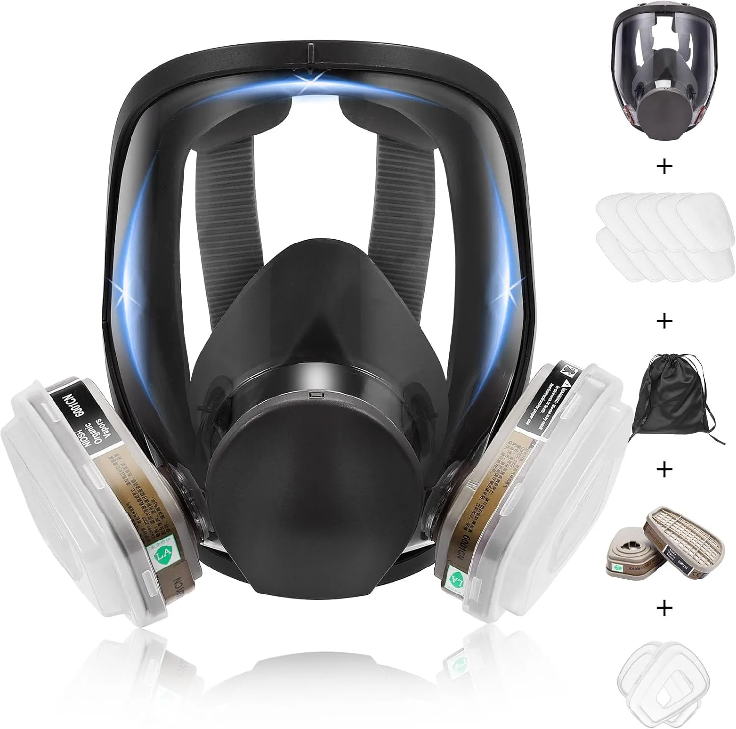 Full Face Respirator Mask, Gas Masks Survival Nuclear and Chemical, Gas Respirator with Activated Carbon Filters