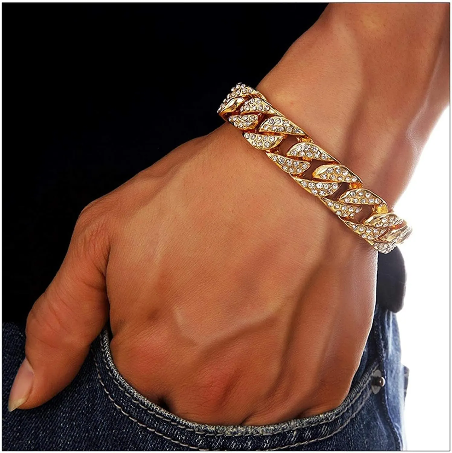 Fully Iced Mens Big Rocks Bezel Color Dial with Roman Numerals, Cuban Chain Bracelet, Cuban Necklace, Tennis Chain & Ring - ST10327CRNT