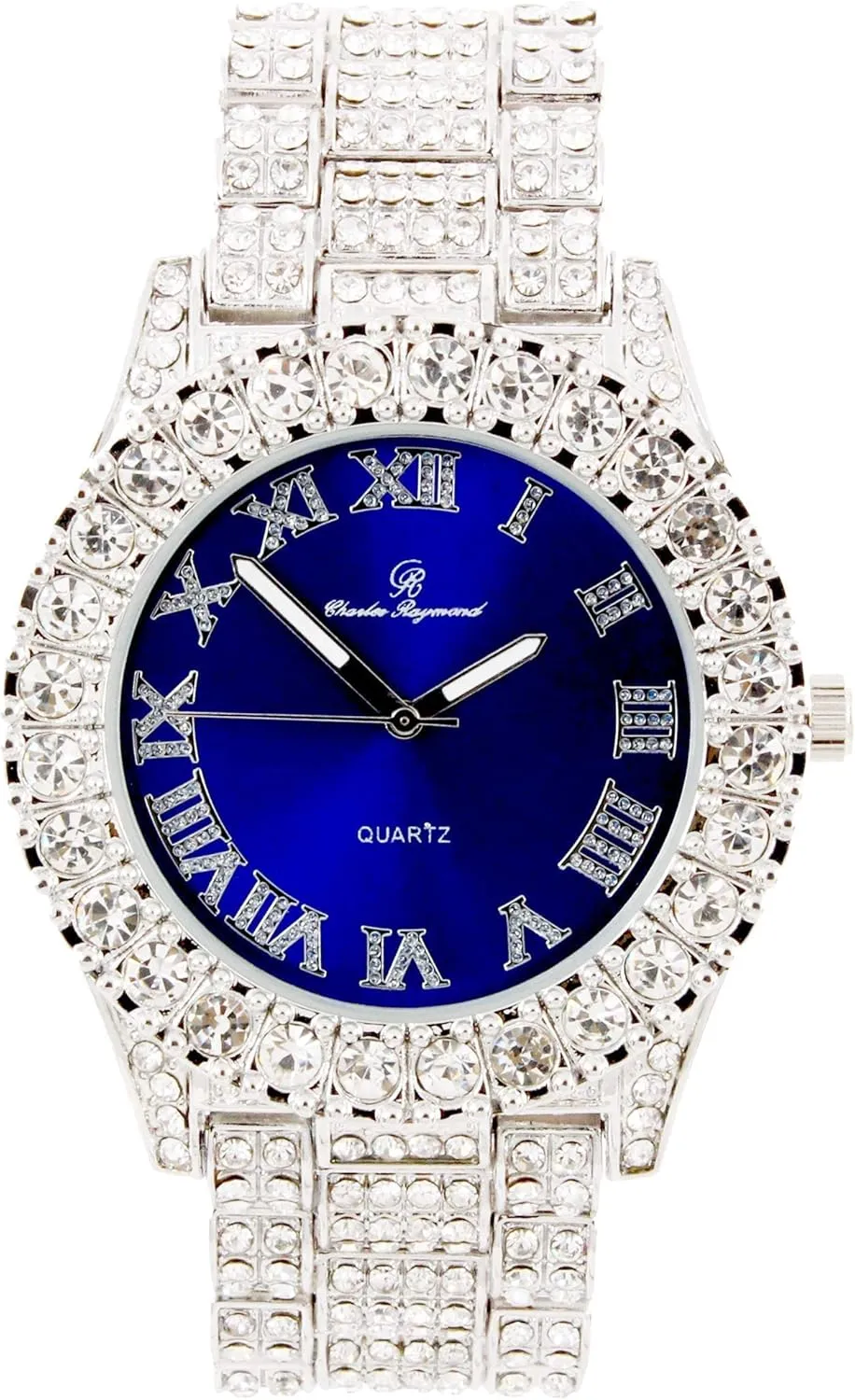 Fully Iced Mens Big Rocks Bezel Color Dial with Roman Numerals, Cuban Chain Bracelet, Cuban Necklace, Tennis Chain & Ring - ST10327CRNT