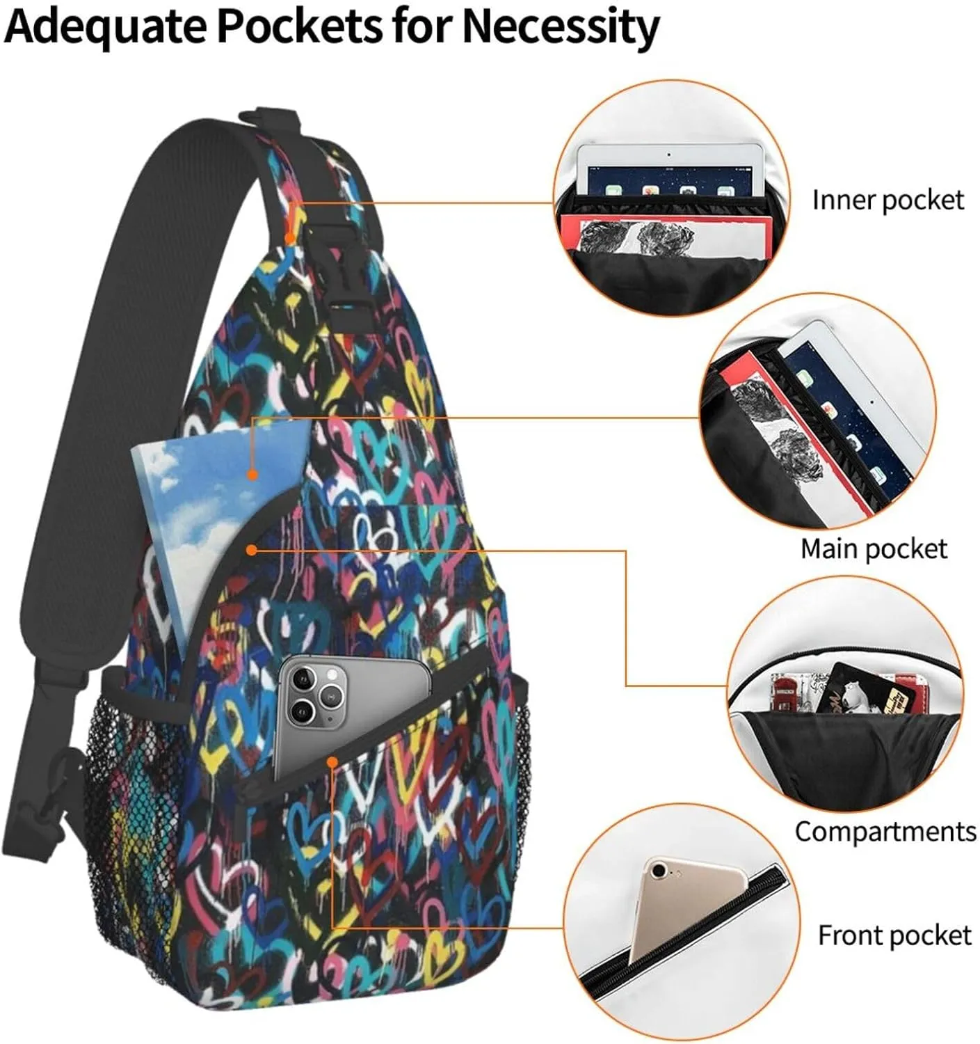 Funny Crossbody Bag Graffiti Shoulder Bag Backpack Cool Sling Bag Chest Casual Daypack for Outdoor