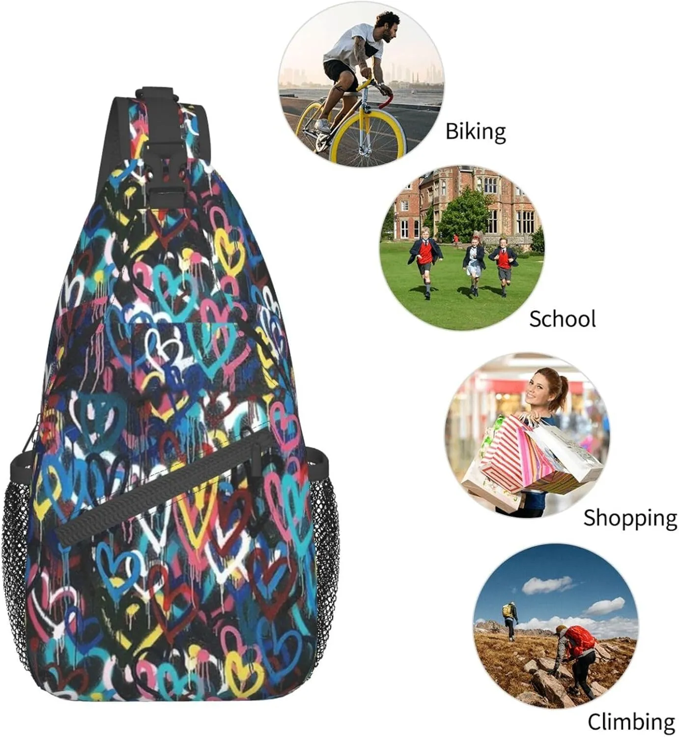 Funny Crossbody Bag Graffiti Shoulder Bag Backpack Cool Sling Bag Chest Casual Daypack for Outdoor