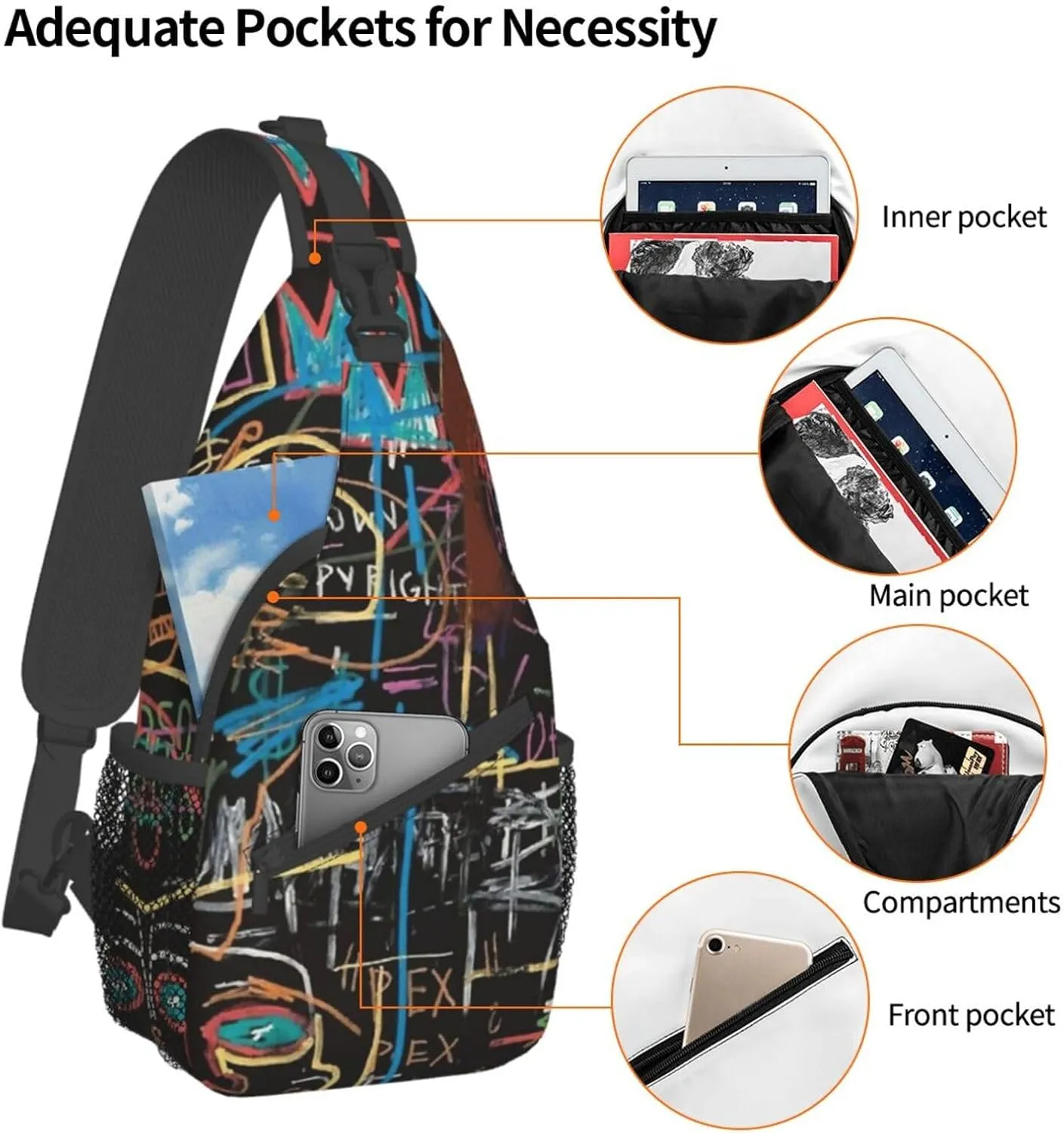 Funny Crossbody Bag Graffiti Shoulder Bag Backpack Cool Sling Bag Chest Casual Daypack for Outdoor