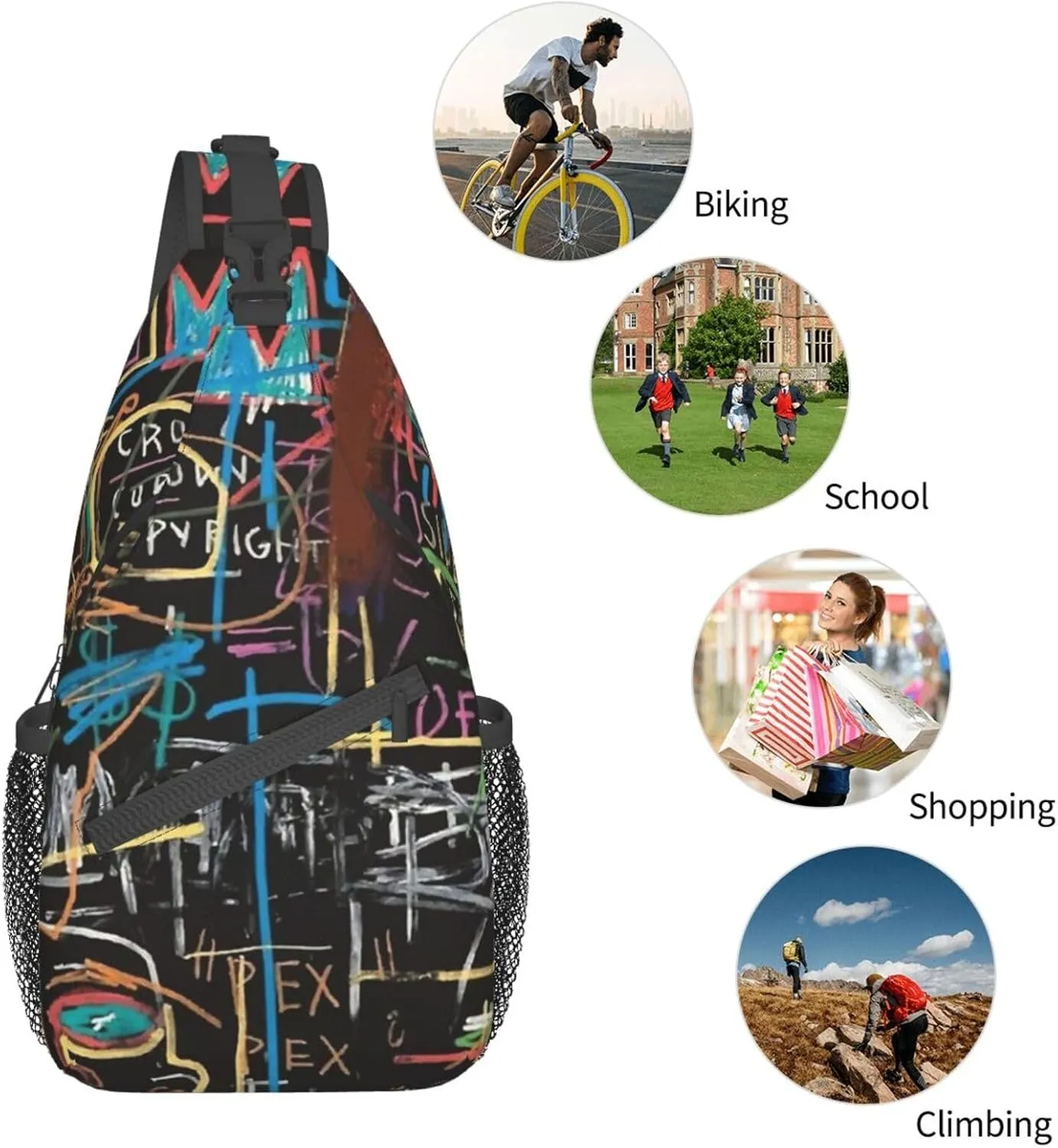 Funny Crossbody Bag Graffiti Shoulder Bag Backpack Cool Sling Bag Chest Casual Daypack for Outdoor