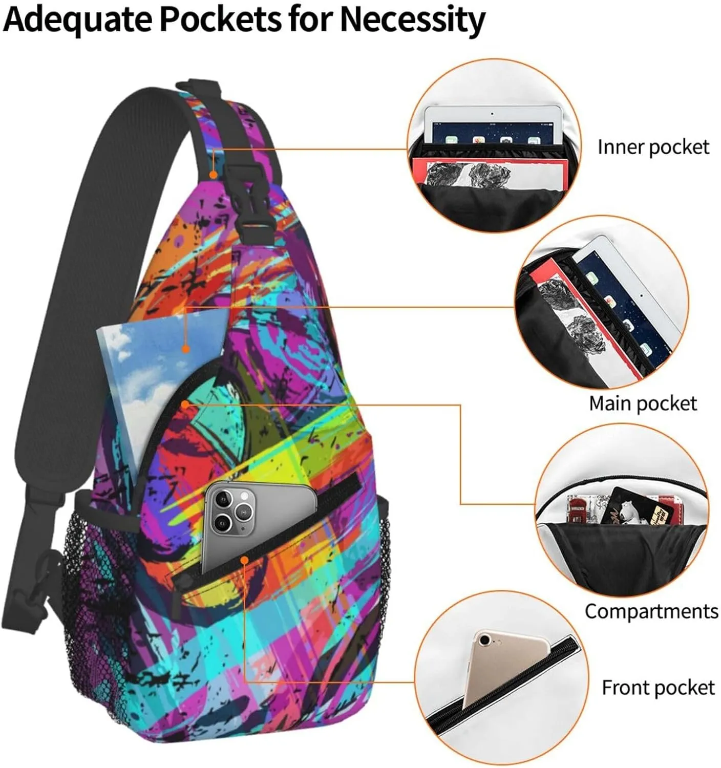 Funny Graffiti Sling Backpack,Travel Hiking Daypack Colorful Graffiti Art Crossbody Shoulder Bag for Women Men