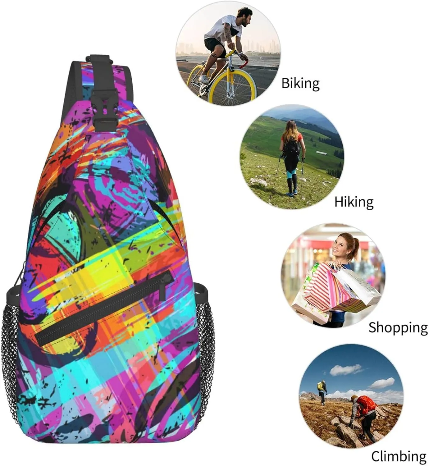 Funny Graffiti Sling Backpack,Travel Hiking Daypack Colorful Graffiti Art Crossbody Shoulder Bag for Women Men