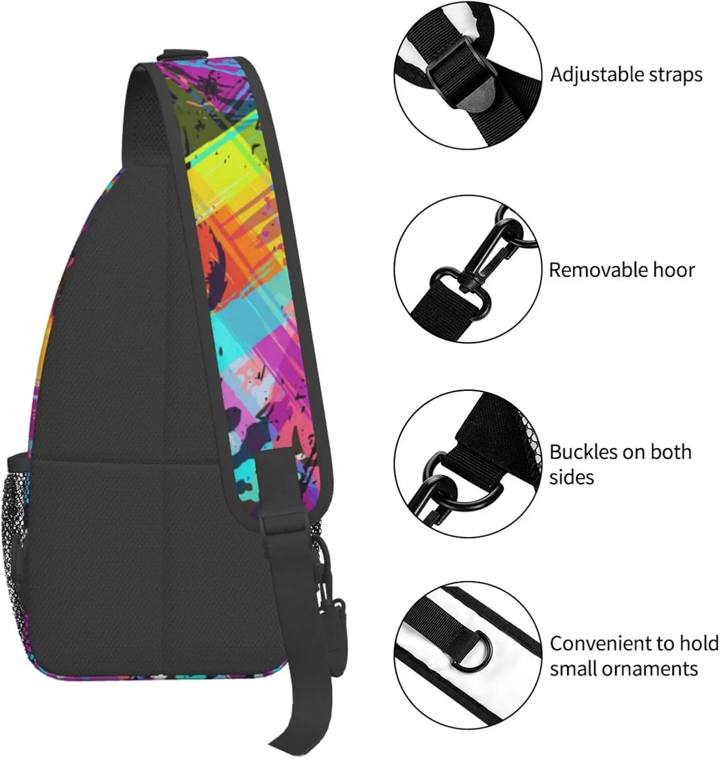 Funny Graffiti Sling Backpack,Travel Hiking Daypack Colorful Graffiti Art Crossbody Shoulder Bag for Women Men