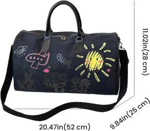 FUNSEED Cute Graffiti Outdoor Travel Bag for Women Men, Storage Bag Large Capacity Leisure Canvas Handbag Luggage Bag Gym Bag (Black)