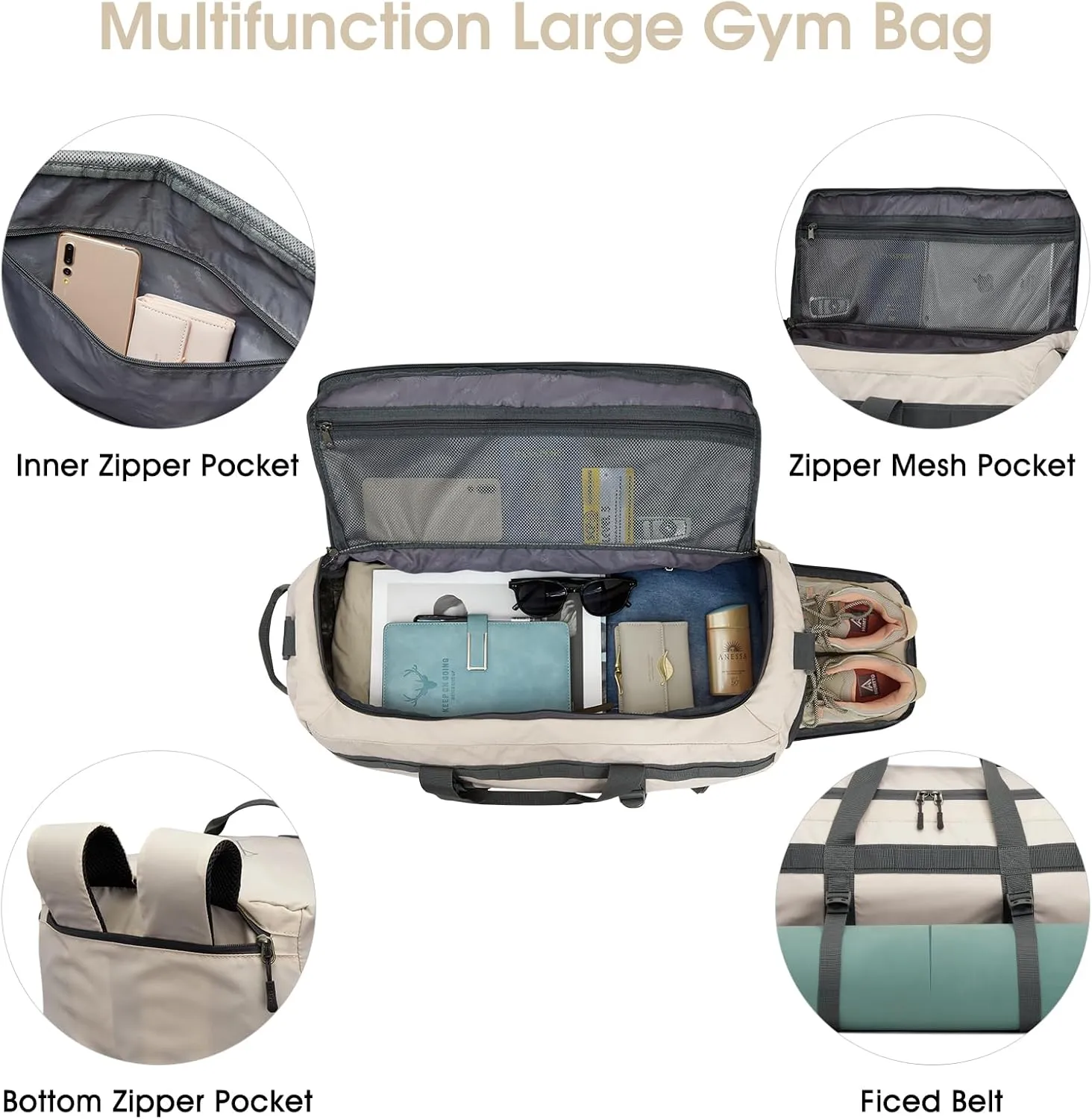 G4Free Gym Bag for Women Men 45L Duffle Backpack with Shoe Compartment Water Resistant Travel Weekender Bag