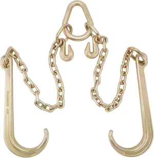 G70 J Hook Tow Chain V Bridle with 15" J Hooks, 5/16'' Grab Hooks, 2ft Legs, Flatbed Truck Safety Chains 5,400 lbs