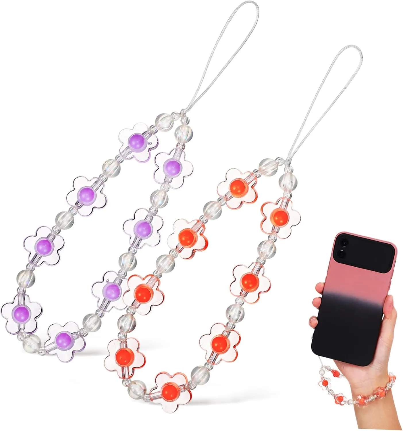 Gadpiparty 2 Pcs Flower Charm Straps Adorable Lanyards for Key Rings and Bag Accessories Durable Floral Pendant Hanging Ornaments for Smartphones and Everyday Use