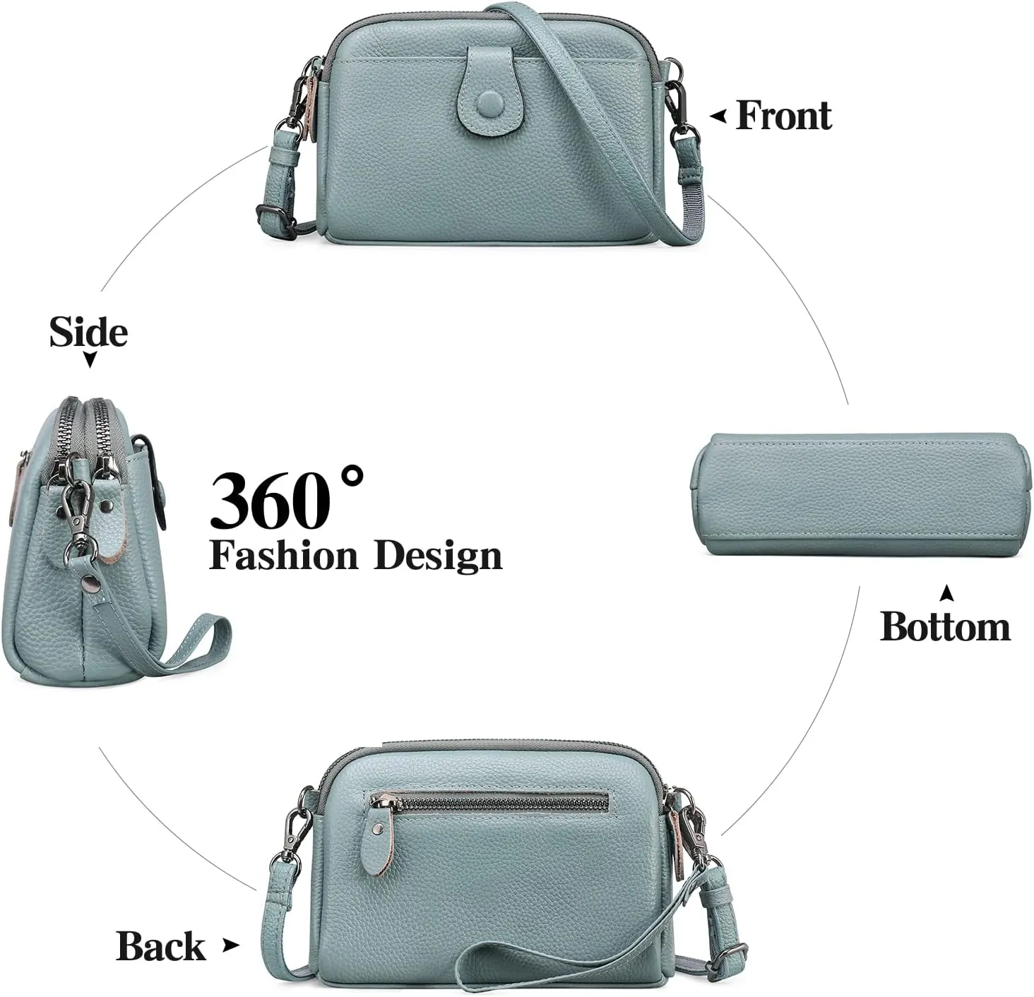 GAEKEAO Crossbody Bags for Women Small Genuine Leather Shoulder Purse Cross Body Bag with Wristlet Top Zipper