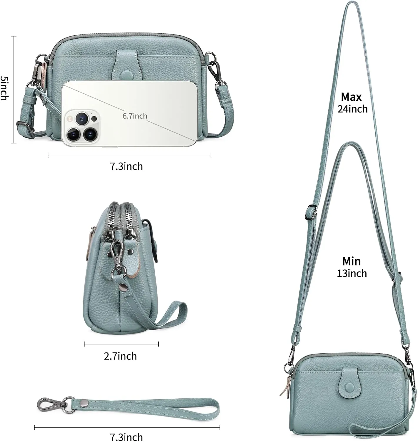 GAEKEAO Crossbody Bags for Women Small Genuine Leather Shoulder Purse Cross Body Bag with Wristlet Top Zipper