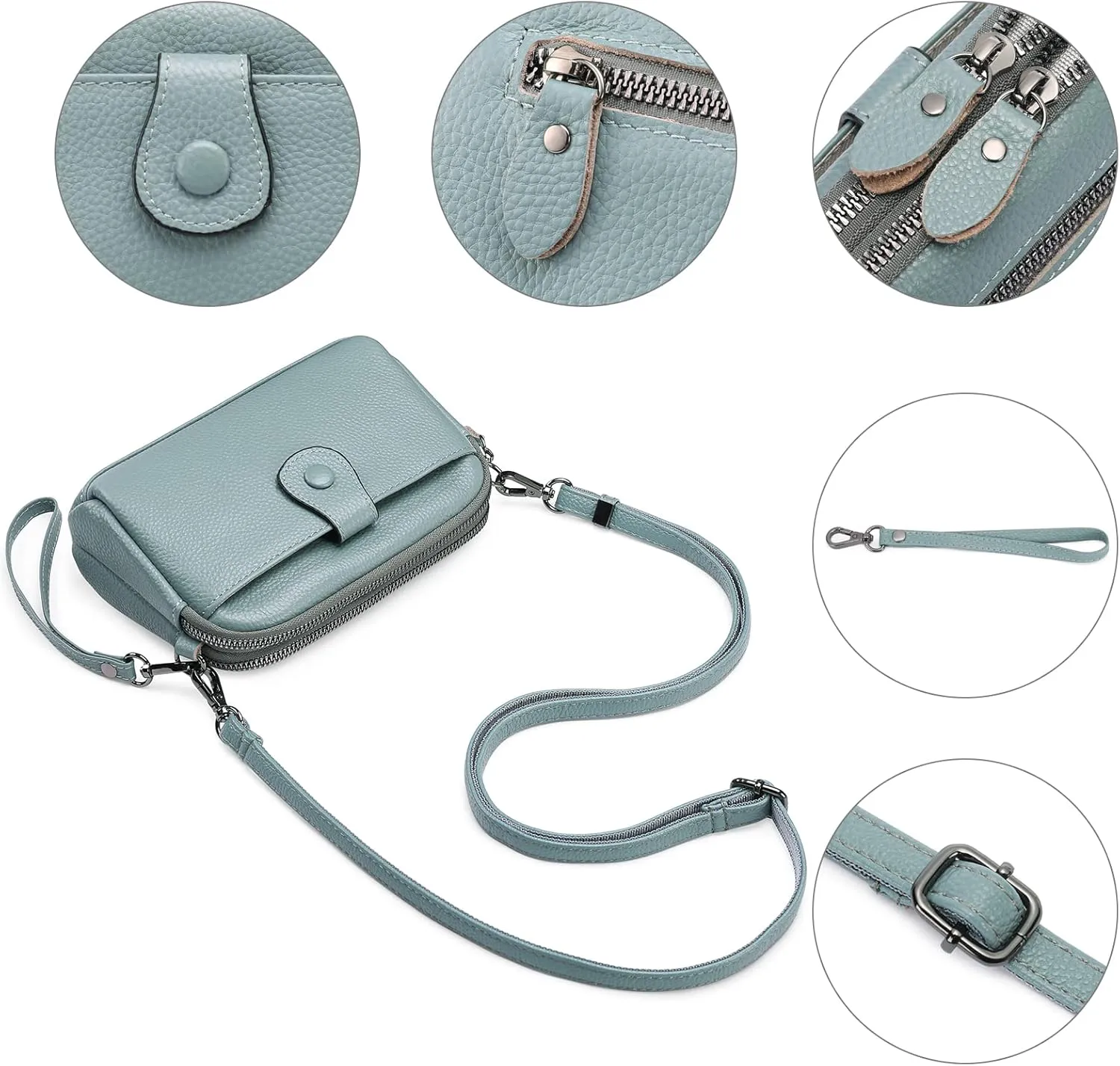 GAEKEAO Crossbody Bags for Women Small Genuine Leather Shoulder Purse Cross Body Bag with Wristlet Top Zipper