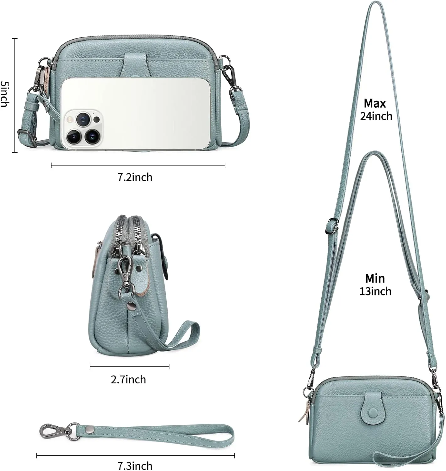 GAEKEAO Crossbody Bags for Women Small Genuine Leather Shoulder Purse Cross Body Bag with Wristlet Top Zipper