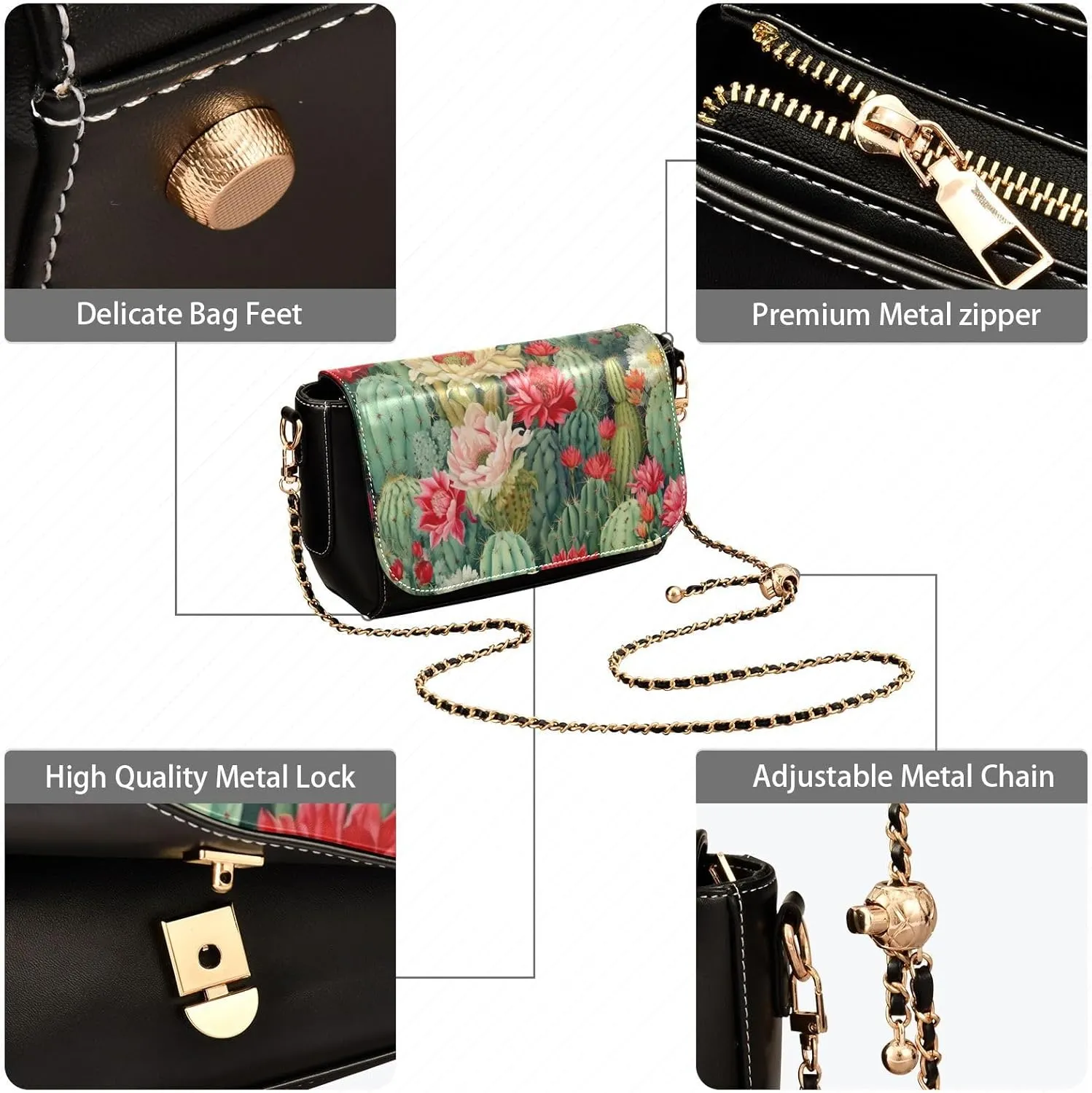 GAIGEO Arch Adorned with Flowers、 Leather Crossbody Purses for Women Trendy, Women's Shoulder Bag, Leather Crossbody Bag