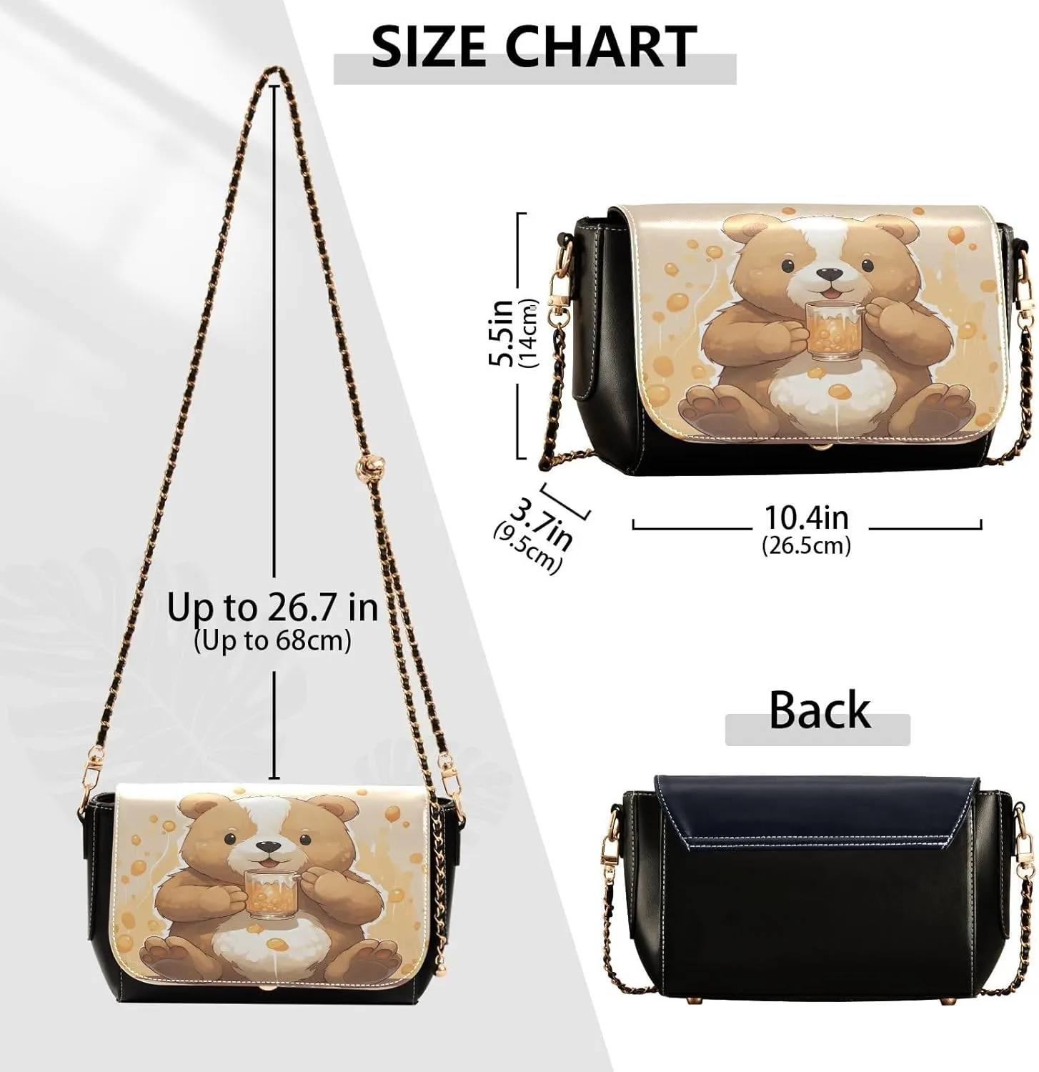 GAIGEO Bear Drink Milk Leather Crossbody Bags, Crossbody Purses for Women Leather, Leather Zipper Shoulder Bag