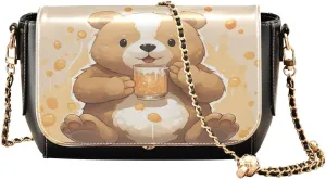 GAIGEO Bear Drink Milk Leather Crossbody Bags, Crossbody Purses for Women Leather, Leather Zipper Shoulder Bag