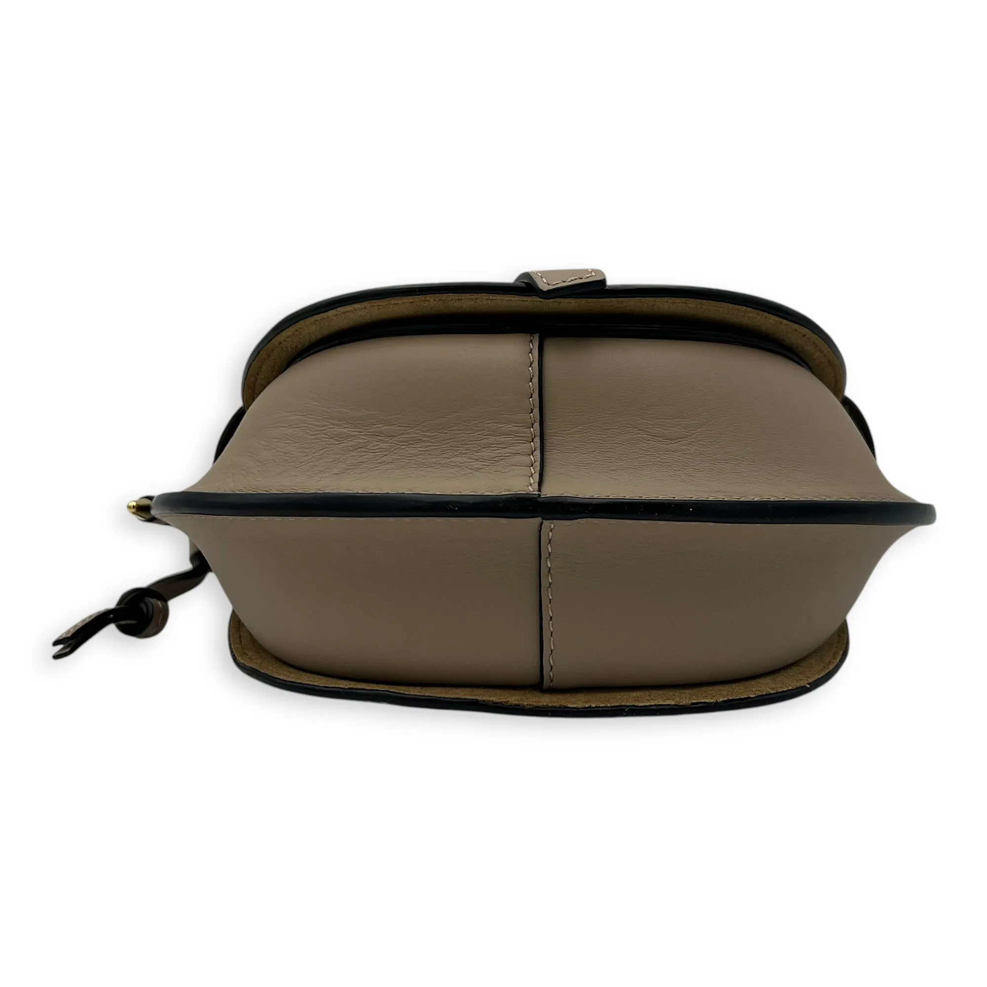 Gate Dual Mini Beige Crossbody Bag in Calfskin, Gold hardware