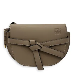 Gate Dual Mini Beige Crossbody Bag in Calfskin, Gold hardware