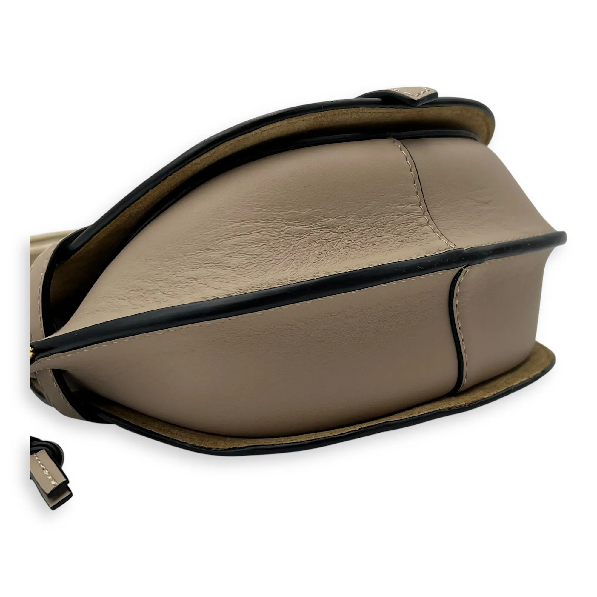Gate Dual Mini Beige Crossbody Bag in Calfskin, Gold hardware