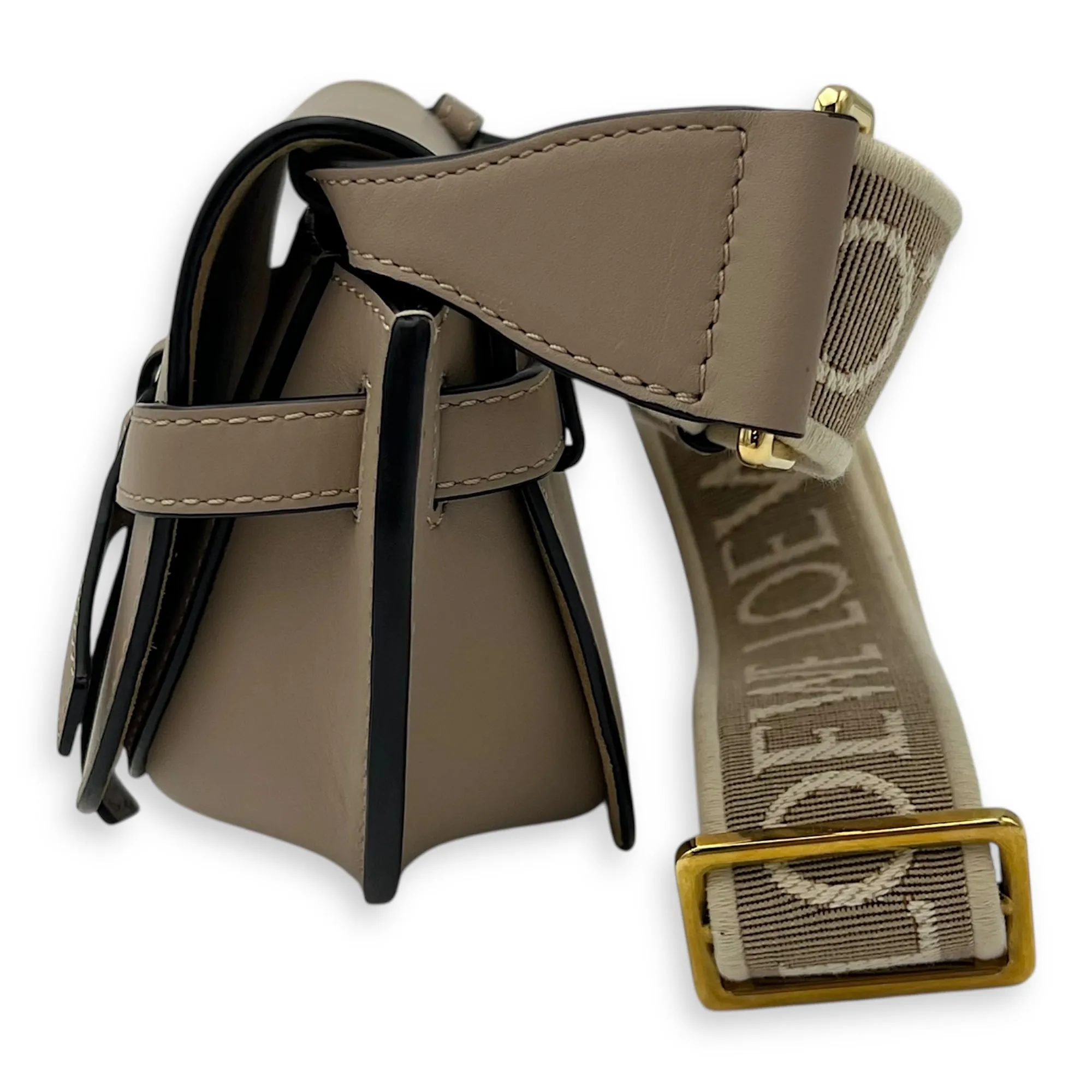 Gate Dual Mini Beige Crossbody Bag in Calfskin, Gold hardware