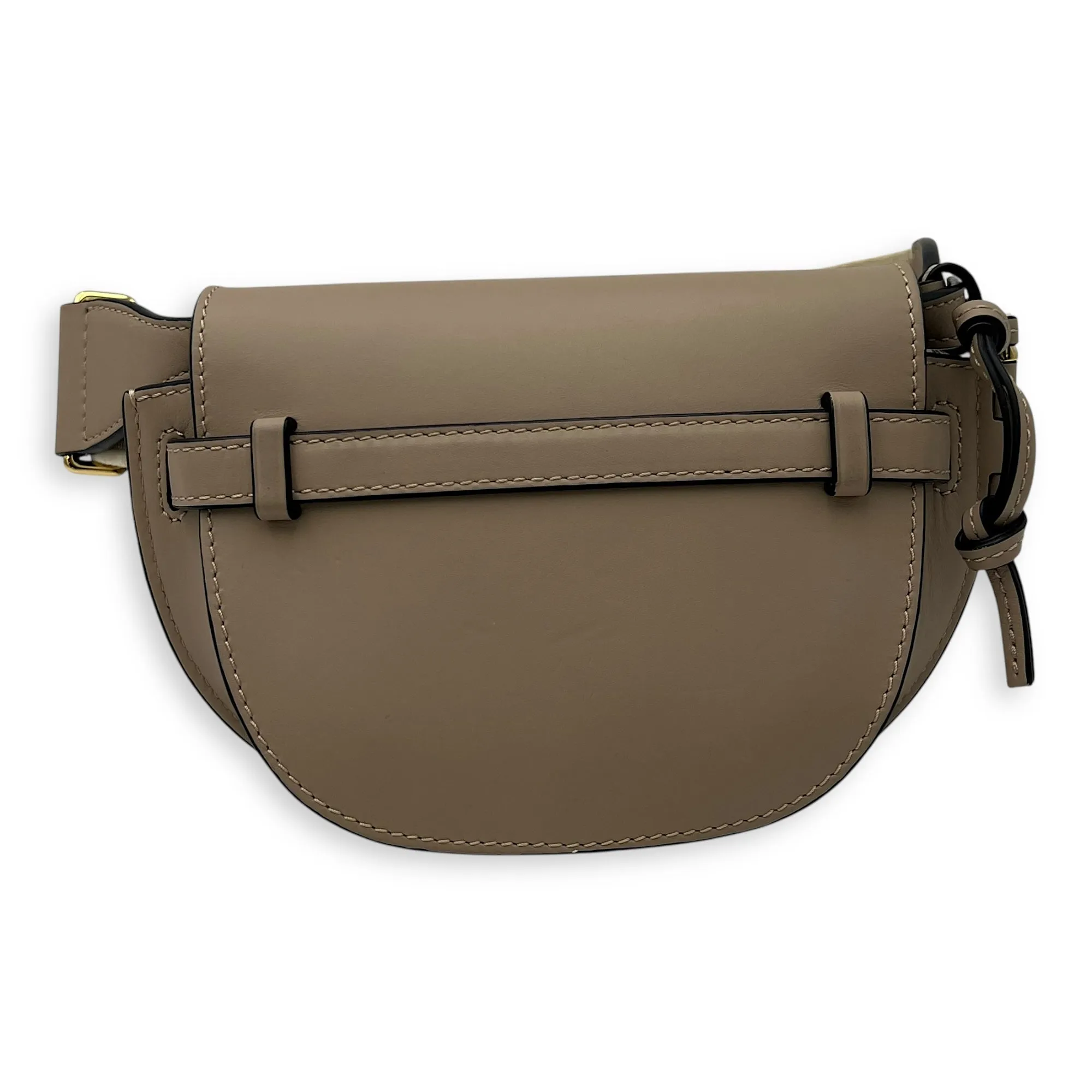 Gate Dual Mini Beige Crossbody Bag in Calfskin, Gold hardware