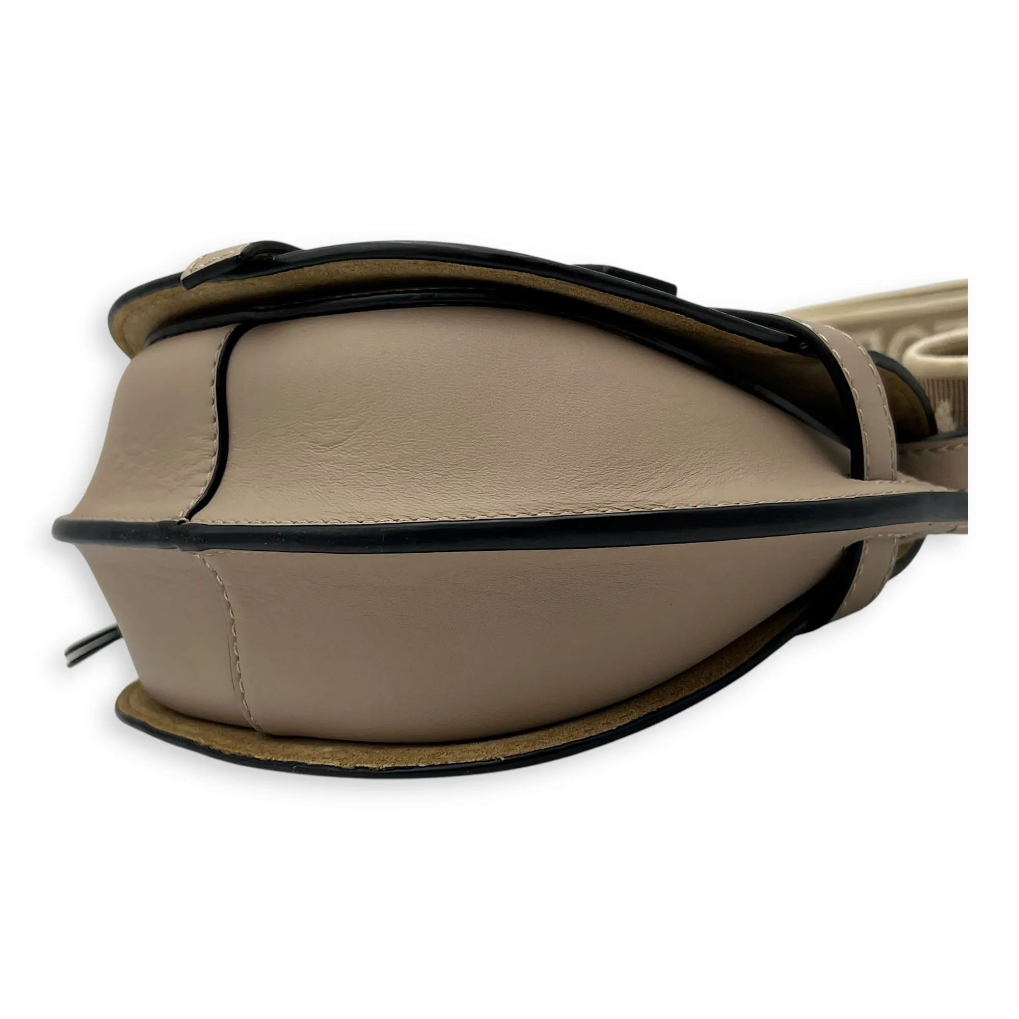 Gate Dual Mini Beige Crossbody Bag in Calfskin, Gold hardware