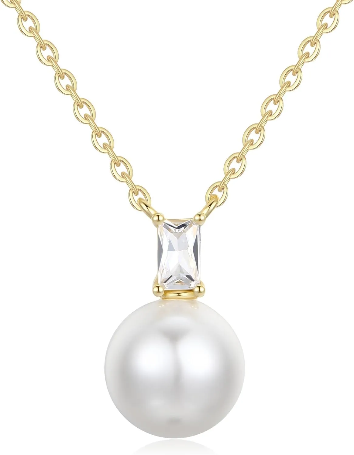 GAVU 925 Sterling Silver Imitation Pearl Necklace for Women, Gold/Silver Necklace for Women