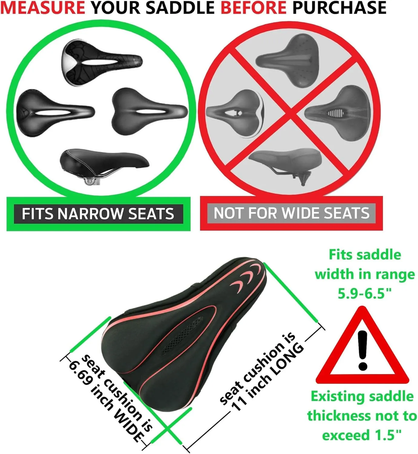 Gel Bike Seat Cover Padded Bicycle Seat Covers for Men – Comfort Soft Silicone Bicycle Seat Pad for Mountain Road Bike Outdoor Cycling – Stationary Cycle Spin Bike Seat Cushion Pads Spinning