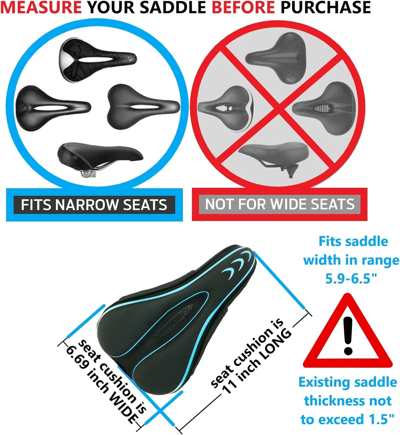 Gel Bike Seat Cover Padded Bicycle Seat Covers for Men – Comfort Soft Silicone Bicycle Seat Pad for Mountain Road Bike Outdoor Cycling – Stationary Cycle Spin Bike Seat Cushion Pads Spinning