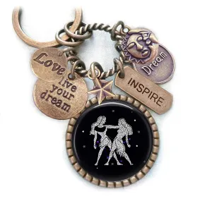 Gemini Key Chain, Backpack-Purse Clip or Necklace, Perfect Inspirational Gift, Love the Astrology and Zodiac Signs, Live Your Dream