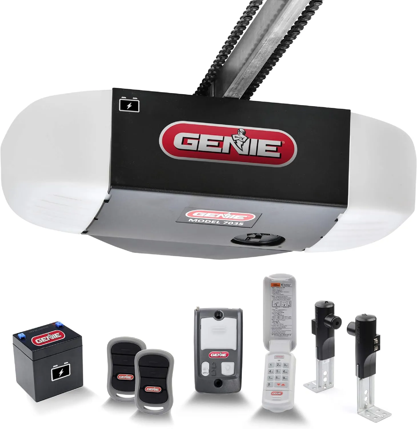 Genie Chain Drive 750 3/4 HPC Garage Door Opener Bundle with Battery Backup and Hanging Kit