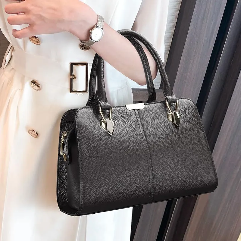 Genuine leather handbag, cowhide handbag, large capacity women's handbag, new bag, hand-held one shoulder crossbody
