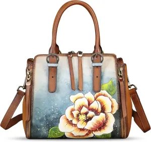 Genuine Leather Handbag for Women Hand Painted Leather Top Handle Purse Handmade Crossbody Satchel Tote Bag