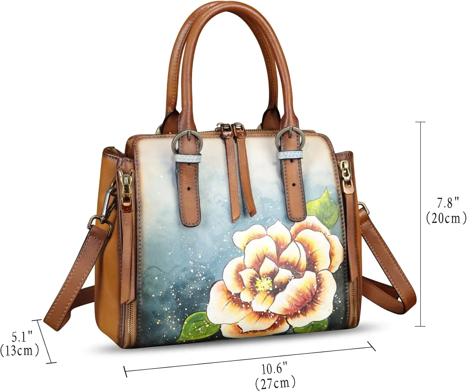 Genuine Leather Handbag for Women Hand Painted Leather Top Handle Purse Handmade Crossbody Satchel Tote Bag