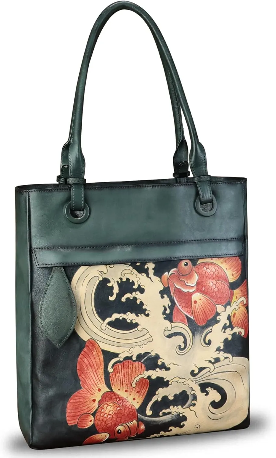 Genuine Leather Shoulder Bag for Women Hand Painted Leather Handbag Handmade Work Tote Bag Casual Hand Purse