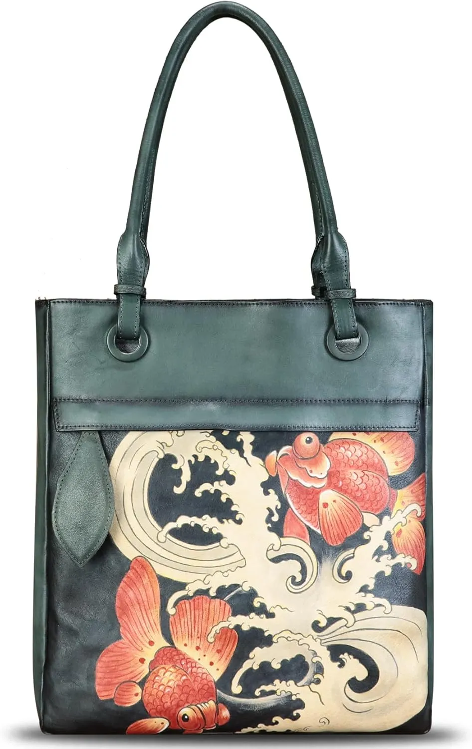 Genuine Leather Shoulder Bag for Women Hand Painted Leather Handbag Handmade Work Tote Bag Casual Hand Purse