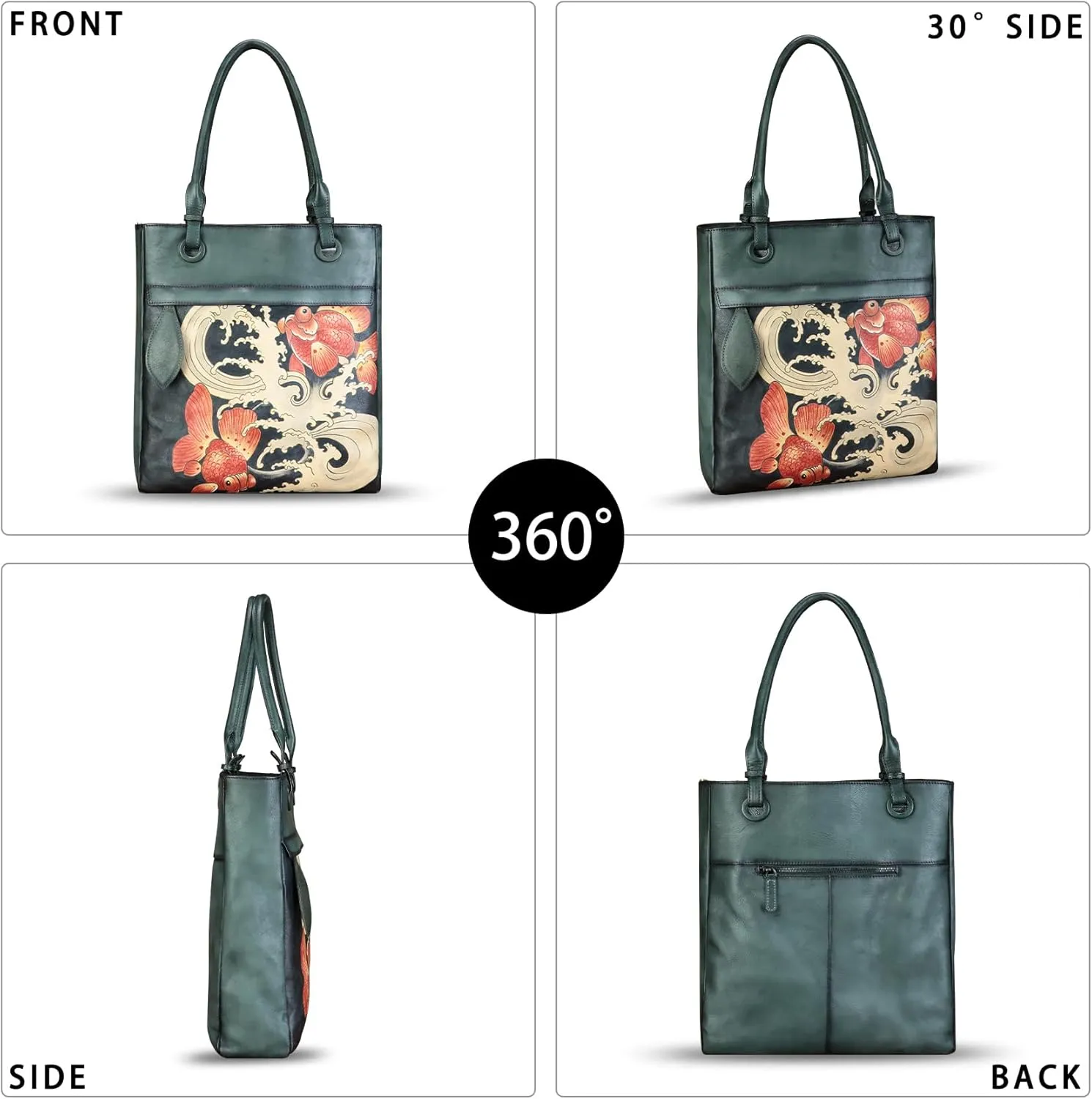 Genuine Leather Shoulder Bag for Women Hand Painted Leather Handbag Handmade Work Tote Bag Casual Hand Purse