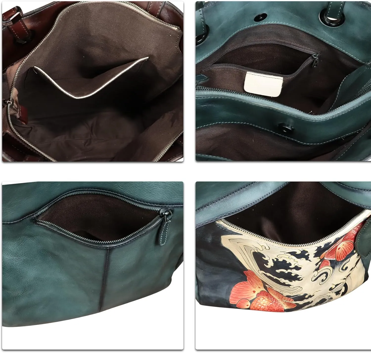Genuine Leather Shoulder Bag for Women Hand Painted Leather Handbag Handmade Work Tote Bag Casual Hand Purse